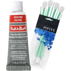 Rub n Buff Wax Metallic Pewter, Rub and Buff Finish, 0.5-Fluid Ounce, Pixiss Blending and Application Tools for Applying Metallic Wax