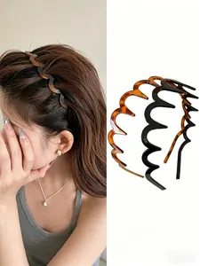 2pcs Women's Summer Wave Hairbands, High Crown Design, Comb Style, Vintage Style, Elegant Tortoiseshell Pattern, Non-Slip, Lace Detail, Elegant Headbands