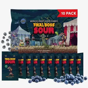 Final Boss Sour Candy, Sour Blueberries, 10 Pack, Level 3, Fruit Chews with Real Dried Fruit, No Artificial Colors or Flavors, Low Calorie Snack for Kids, Teens, Adults, Lunch Boxes