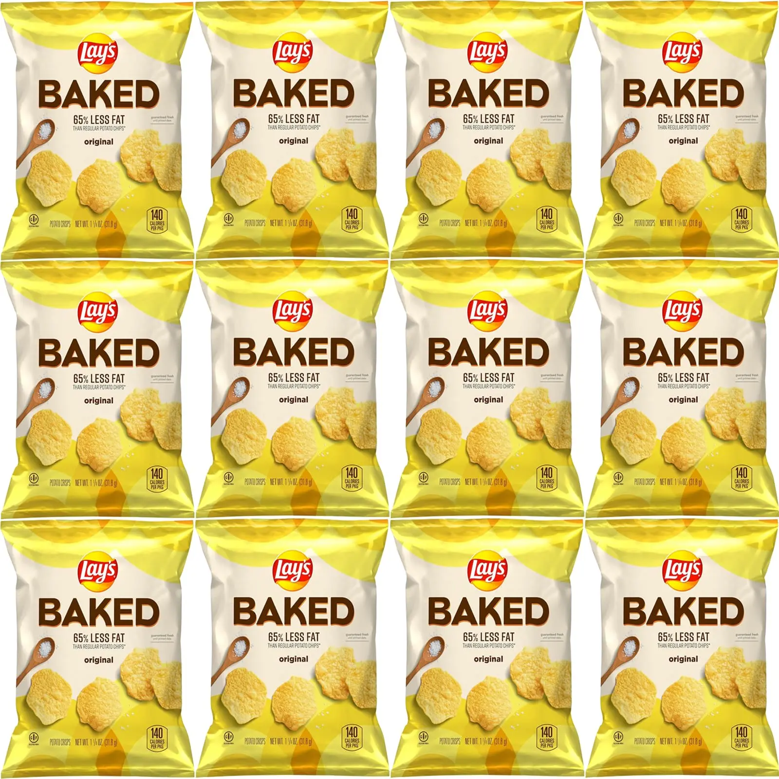 Frito Lay Baked Lay's Original Potato Chips, Gluten Free, 1.125 oz Bags, Pack of 12 Bundled by Shoppyway Snack Crunchy Tasty Crispy Flavor