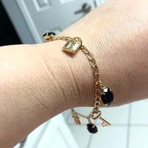 18k Gold Plated Charm Bracelet 7.5” Water Resistant Hypoallergenic, Free