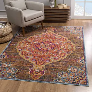 HomeRoots 393021 5 x 8 ft. Rustic Orange Medallion Area Rug