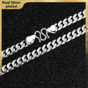 Real Silver-Plated Royal Monaco Cuban link chain Necklace,  Italian Jewelry for Men & Women, Gift for Fashion Lovers,Father's Day Gift