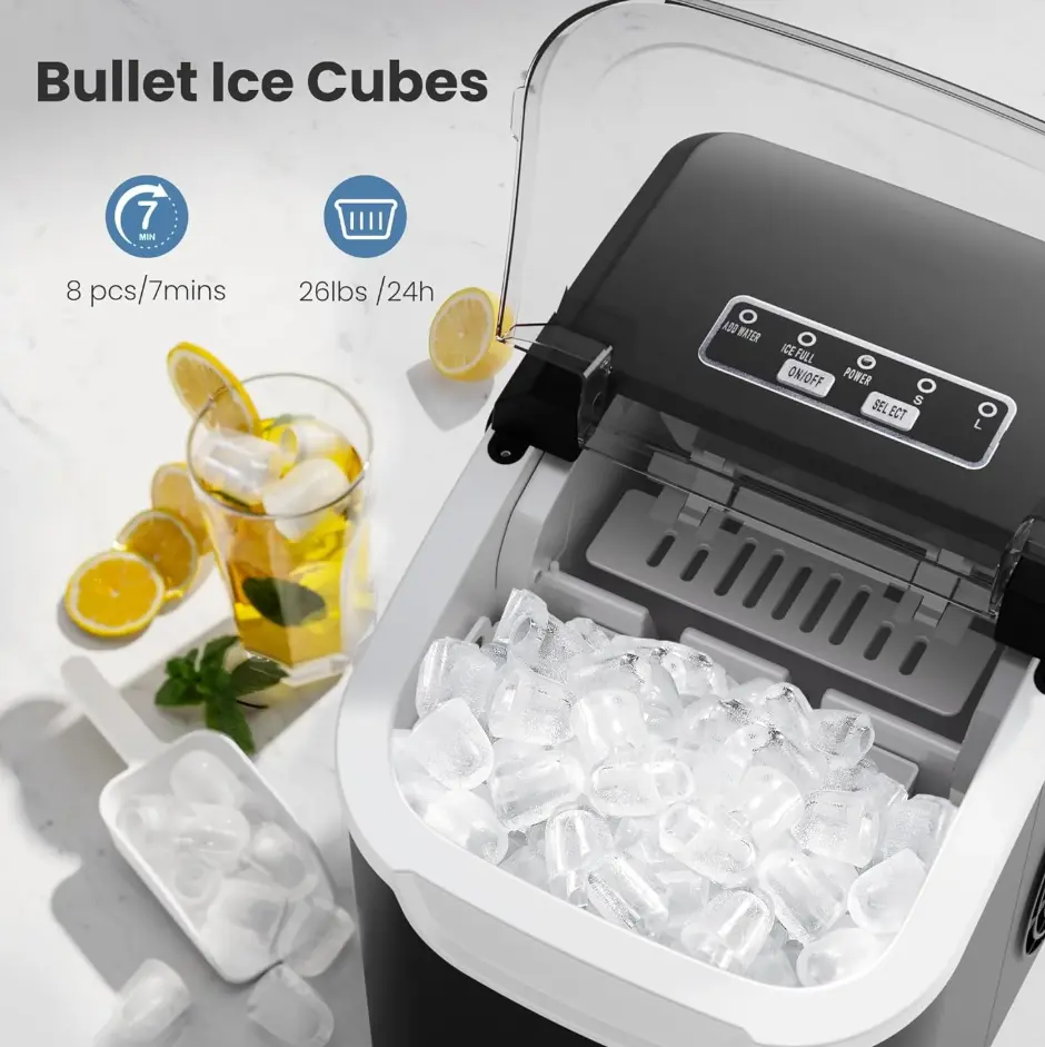 Frozen Peak Mini Ice Cube Maker Countertop Handle Design