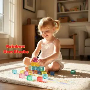 Rainbow Gem Blocks (16–48 PCS Set) – Acrylic Crystal Sensory Stacking Toys for Kids