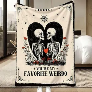 Gothic Skeleton Couple Throw Blanket, Soft Flannel, “You’re My Favorite Weirdo” Print, Cozy Warm Lightweight Blanket for Sofa Bed Couch, All Seasons Use, Dark Academia Home Decor, Perfect Gift for Alt/Spooky Lovers, Edgy Bedding for Teens & Adults