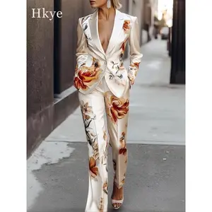 Elegant Floral Suit Set for Women, Premium Fabric Two-Piece for Work and Daily Wear, Stylish Commuter Fashion