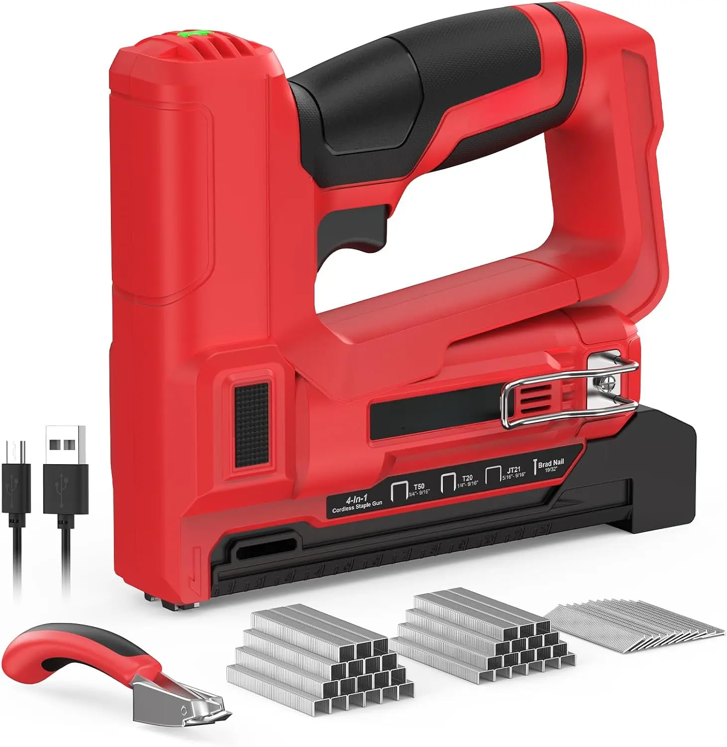 Electric Staple Gun 4 in 1 Cordless Stapler, 4V Rechargeable Band Nailer, Nail Gun Battery Powered with 2,000 Staples and Nails, Power Tacker Staple Gun for Wood, Upholstery, DIY