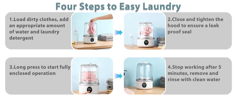 【Latest Products】Wireless Mini Washing Machine, Rechargeable Portable Underwear Washing Machine, 3L Extra Large Capacity, Suitable for Travel,Apartment,Camping