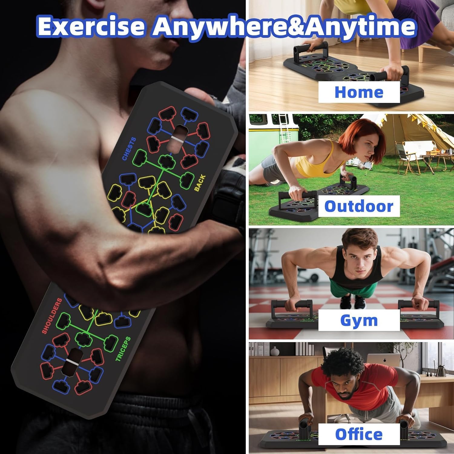 Multifunctional Portable Push Up Board Home Gym Equipment - Anti-Slip Bottom, Compact Easy-Storage Set with Resistance Bands for Chest Workout, Efficient Upper Body Core Training, Multifunctional Workout Station