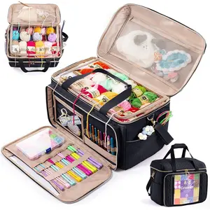 Large Yarn Storage Bag,Crochet Bag Organizer,Yarn Bags for Crocheting,Crochet Storage Bag with Pockets for Crochet Hooks, Crochet Accessories,Knitting Bags,Gifts for Crocheters