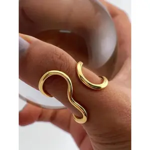 Minimalist Temperament Irregular Line Design Cuff Ring, Fashion Accessories for Women & Girls, Trendy All-match & Exquisite Jewelry for Birthday Gift