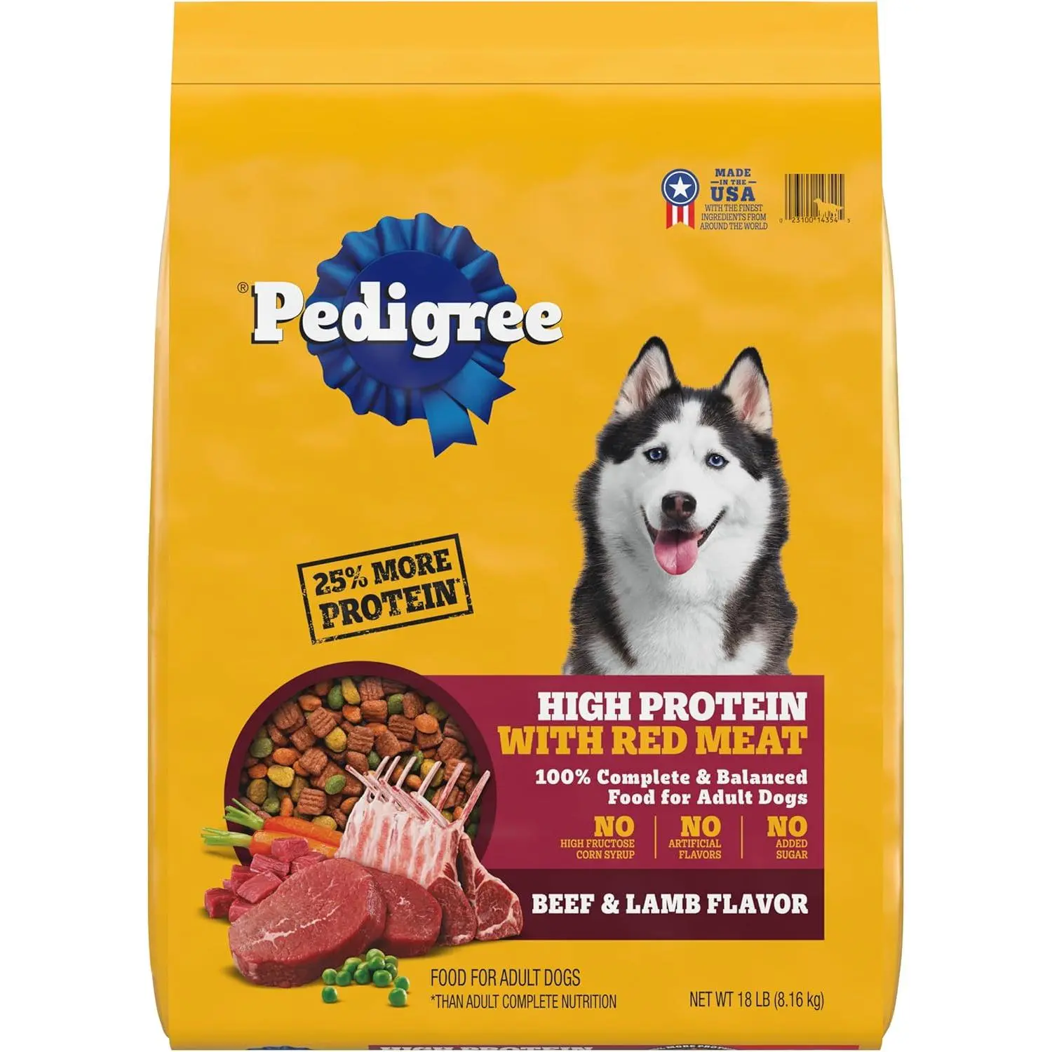 Pedigree High Protein Adult Dry Dog Food Beef and Lamb Flavor Dog Kibble, 18 lb. Bag