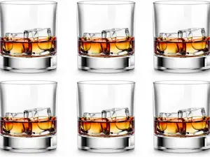 Whiskey Glasses Set - This premium set includes six 11 oz scotch glasses, perfect for enjoying old-fashioned whiskey, scotch, or bourbon. These clear tumblers are stylish and ideal for rum and bar use.