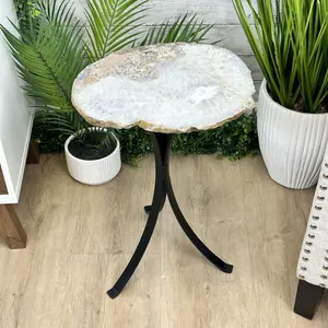 Natural Brazilian Agate Side Table on a black metal base, 22" tall #1305-0163