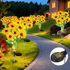 Solar Powered LED Flower Lights, Solar Ground Lights, Outdoor Decorative Lighting Strip, Garden Glow Light, 6 Sunflower Lights, Ideal for Yard, Villa, Lawn, Garden, Pathway, Dimmable Patio Lights