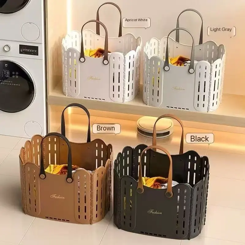 Foldable Dirty Clothes Basket, Wall-Mounted Laundry Hamper Plastic, Bathroom Storage Bin, Laundry Containers, Available in Four Colors, Home Organizer, Folding Laundry Basket