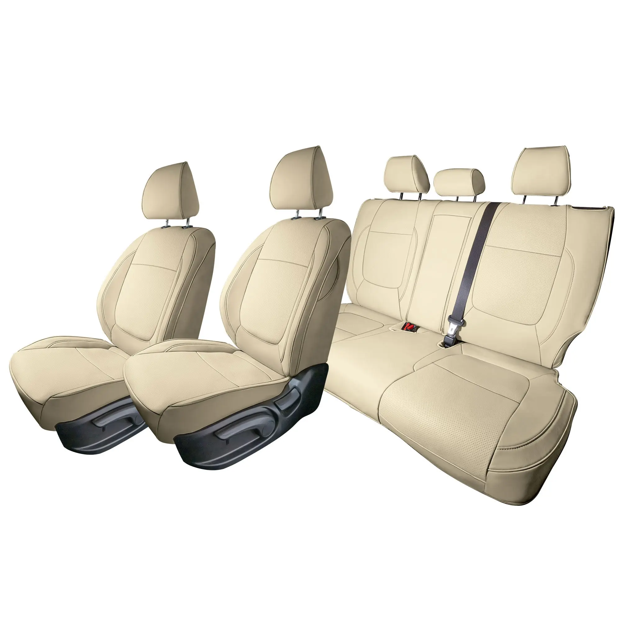 Kia Seltos - 2021 - 2024 - Full Set Seat Covers - Solid Beige Faux Leather, Custom Fit