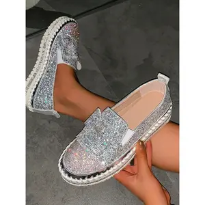 Women's Fashionable Contrast Sequin Bowknot Design Slip on Loafers, Casual Comfortable Platform Flats, Elegant Thick Sole Shoes, Perfect for Women & Girls for Outdoor