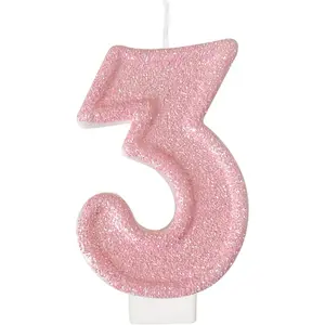 Number 3 Candle  3 Candle Berry  Glitter Cake Topper First Birthday Party Supplies for Girl's 3rd Birthday Strawberry Theme Party Decoration