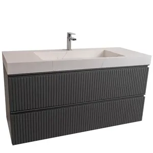 Ares 47.5 Matte Grey Cabinet, Solid Surface Matte White Top Carrara Infinity Sink, Wall Mounted Modern Vanity Set Bathroom Basin