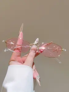 Women's Luxury Metal Frame Oval Fashion Glasses, Rhinestone Design, High-End Style, Decorative Eyewear, Trendy Women's Accessories