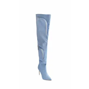 NICO LIGHT DENIM CARGO BOOTS