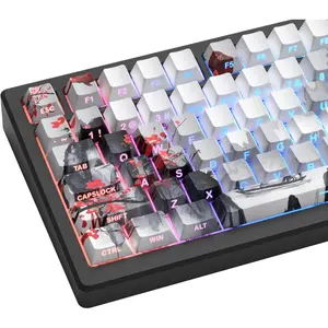 PBT Keycaps Set 130 , Custom White  Keyboard Doubleshot Dye Sub Side Print Shine Through Keycaps 60 65 75 100 Percent, Cherry Profile (Plum Blossom)