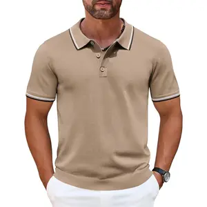 COOFANDY Men's Knit Polo Shirts Casual Short Sleeve Button Down Golf Polo Shirts Vintage Collared T Shirt