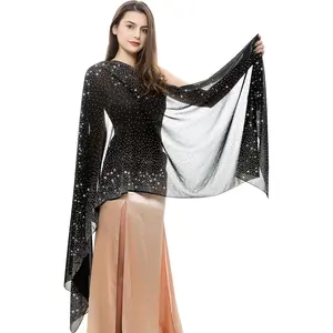 Womens Rhinestones Pashmina Shawls and Wraps for Evening Dresses Chiffon Shawl Sparkly Scarf