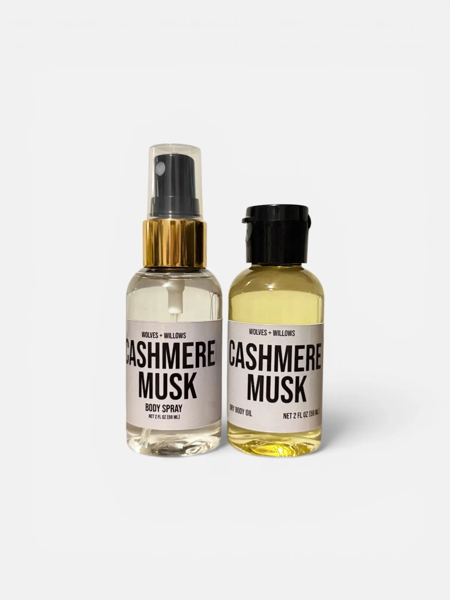 Set of 2 ounce Travel Size Masculine Wolves & Willows Dry Body Oil & Body Spray - Choose Your Scent - Non-Toxic Phthalate-Free Formula