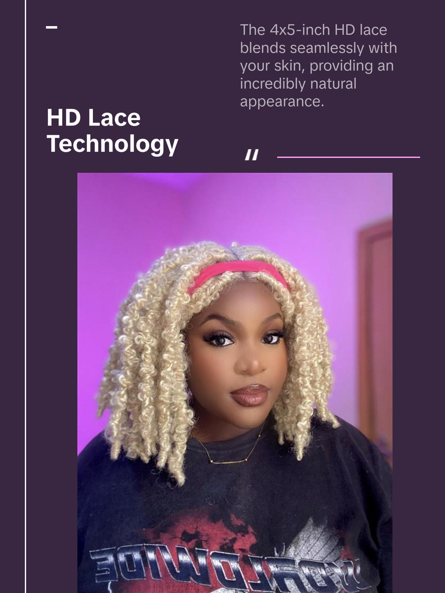 Daisy 12.5"" Bomb Butterfly Locs Wig with 4x5-inch HD Lace, Heat-resistant Synthetic Fiber, and Baby Hair for a Natural Look, (Light Blonde)