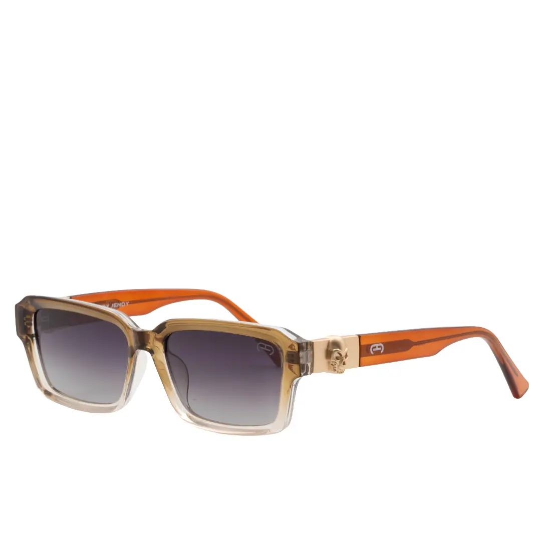Trendy Jendy Rectangular Acetate Sunglasses – Polarized, Skull Hinge Detail, Unisex