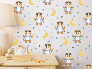 Nursery Room Wall Decals, Monkeys Wall Decor, Jungle Theme Stickers, Monkeys with Bananas Vinyl Decals, Playroom Decor se213 Vinyl Stickers Decorative Flat Colorful Mural