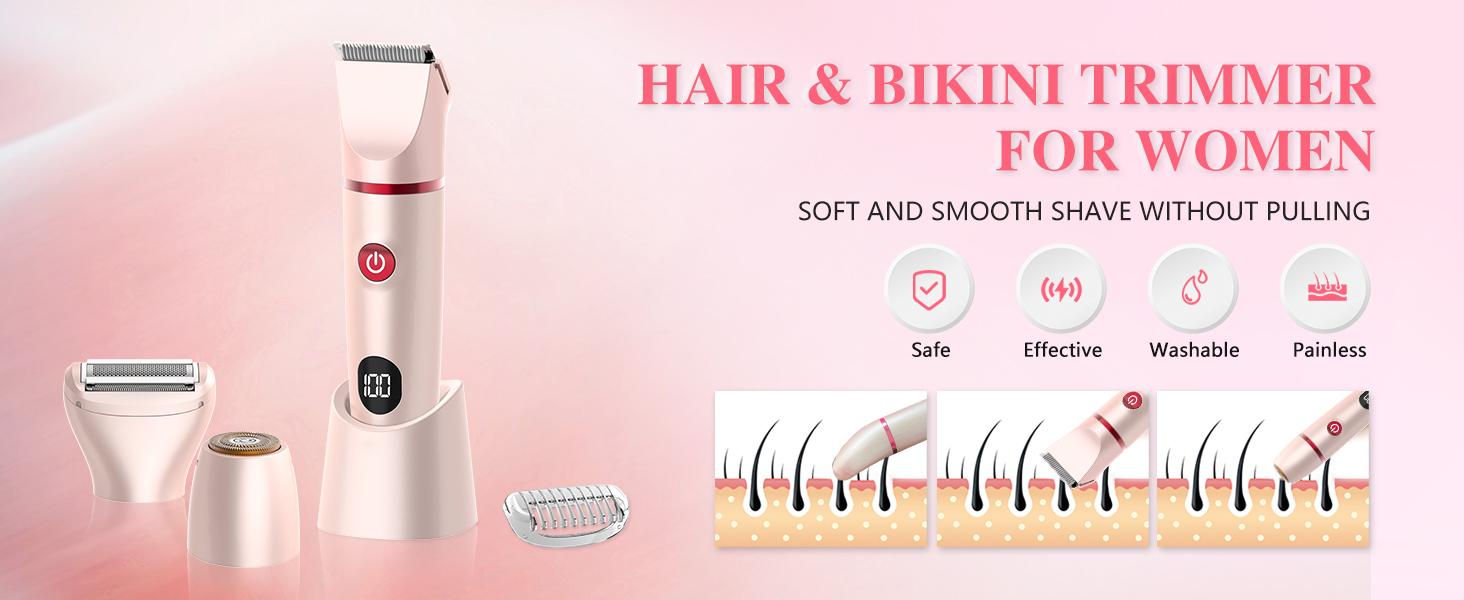 Bikini Trimmer for Women, Electric Razor for Pubic Hair 3-in-1, Bikini Shaver for Legs Body Hair, Womens Electric Razor IPX6 Waterproof, Gifts for Women