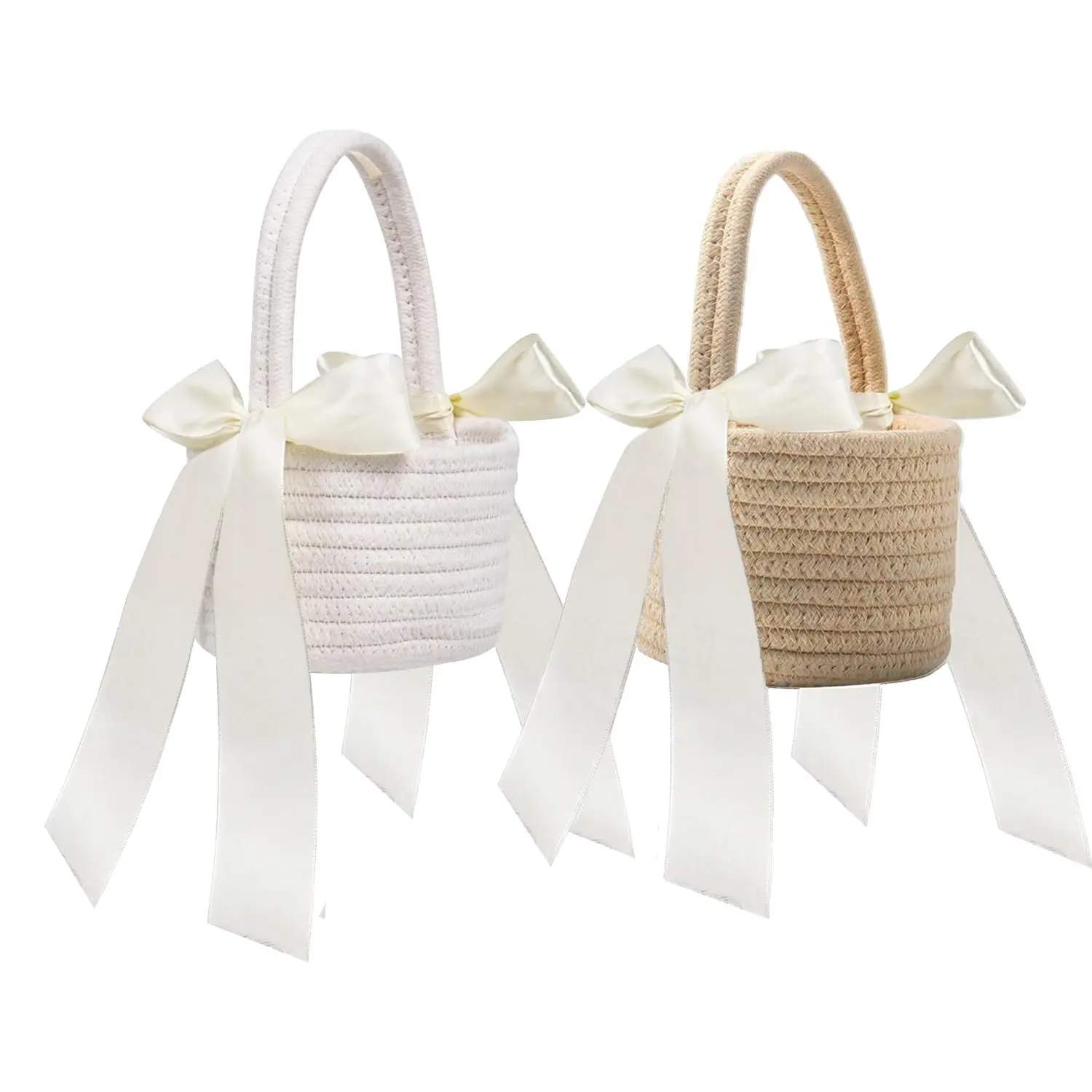 Wedding Flower Girl Basket with Handles, Petal Ribbons, 1/2pcs, Elegant Design for Weddings, Baskets for Gifts, Perfect Decorative Gift for Special Occasions, Wedding Party Supplies