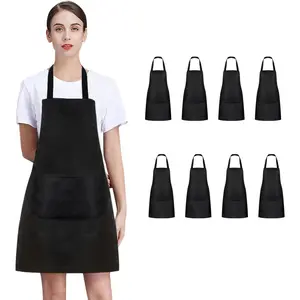 8/12/24 Pack Plain Bib Aprons Bulk, Black Commercial Apron with 2 Pockets, Unisex Apron for Adults Painting BBQ