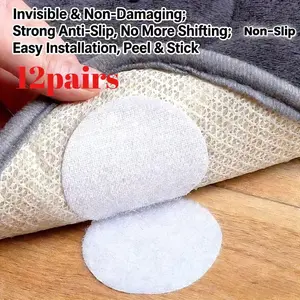 12 Pairs Heavy Duty Anti-Slip Gripper Pads for Furniture, Sofa, Mattress and Floor. Strong Adhesive, Residue-Free, Removable and Reusable. Durable Anti-Slip Protection for Home, Office, Gym and Hotel.