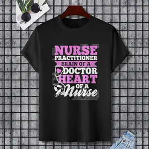 Nurse T-Shirts Nurse Practitioner T-Shirt Black Small Classic Fit Crew Neck Modern T-Shirt Women's, 100% Cotton, Single Side Printed, Black Short Sleeve T-shirt, Gift for Family Friends, S-XXXL, 1 pc, Fabric Weight 180g