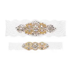 2 Pieces Wedding Garters for Bride - Rhinestone Wedding Garter Belt Set with Pearls