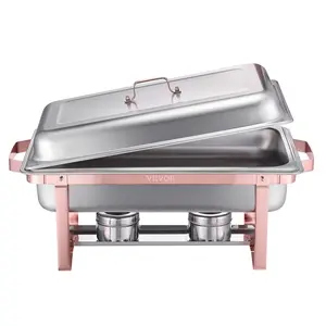 【Summervibes】VEVOR Chafing Dish Buffet Set,  8 Qt 2 Pack, Stainless Steel Chafer with 2 Full Size Pans, Rectangle Catering Warmer Server with Lid Water Pan Stand Fuel Holder, for Wedding Party Banquet, Rose Gold