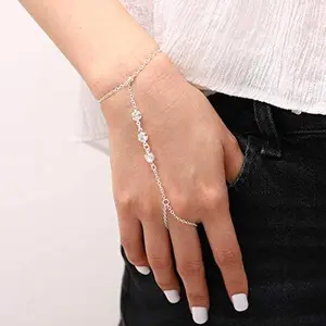 Obmyec Crystal Hand Chain Rhinestone Finger Ring Bracelets Slave Bracelet for Women and Girls