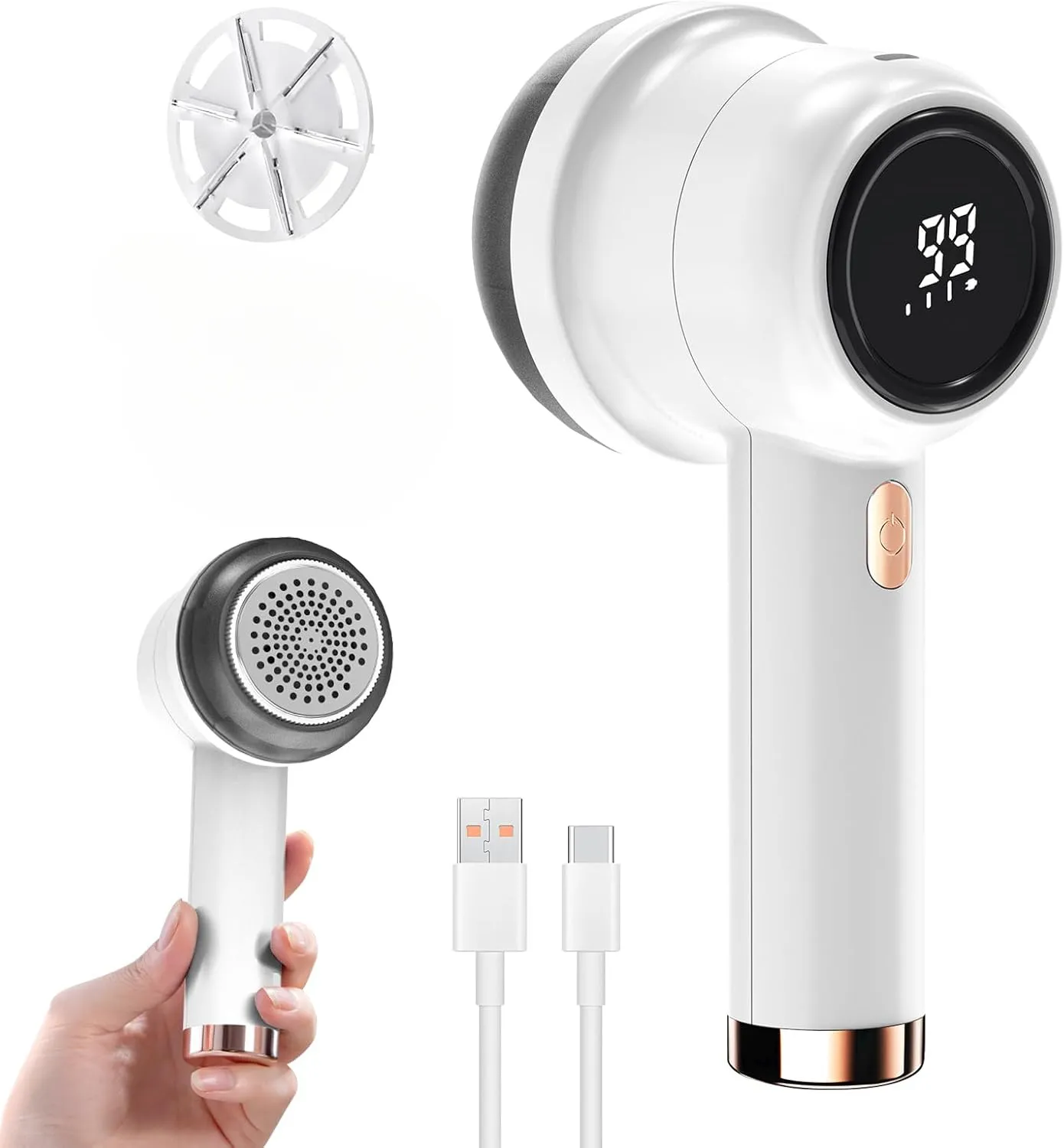 Wireless Fabric Shaver & Lint Remover – Rechargeable, 6-Leaf Blades, 3-Speed LED Display Outdoorfun