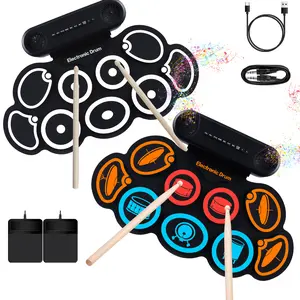 Electronic Drum Set, 9-Pads Roll-Up Electric Drum Pad Kit with Headphone Jack 10Hrs Playtime Built-in Speaker with Drumsticks Pedals, Xmas Birthday Gift for Adults,Student
