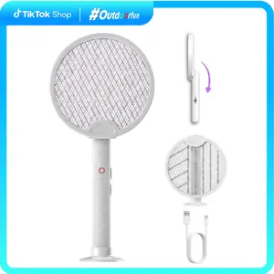 Foldable Electric Fly Swatter Racket, 2 in 1 Smart Bug mosquito Zapper for Mosquitoes and Flies, with USB Rechargeable Base, Suitable for Home, Bedroom and Kitchen【outdoorfun】