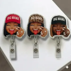 Clock It Big Mama Funny Sparkly Retractable Badge Reel Sassy Nurse ID Holder For Healthcare Professionals Nursing Student Work Accessory