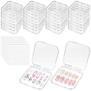 30 PCS Press on Nail Boxes with 5 Pcs Adhesive Double Sided Tape, Clear Acrylic Nail Display Box for Storage Nails Tips Press on Container Plastic Empty Packaging Boxes for Nails Art Home