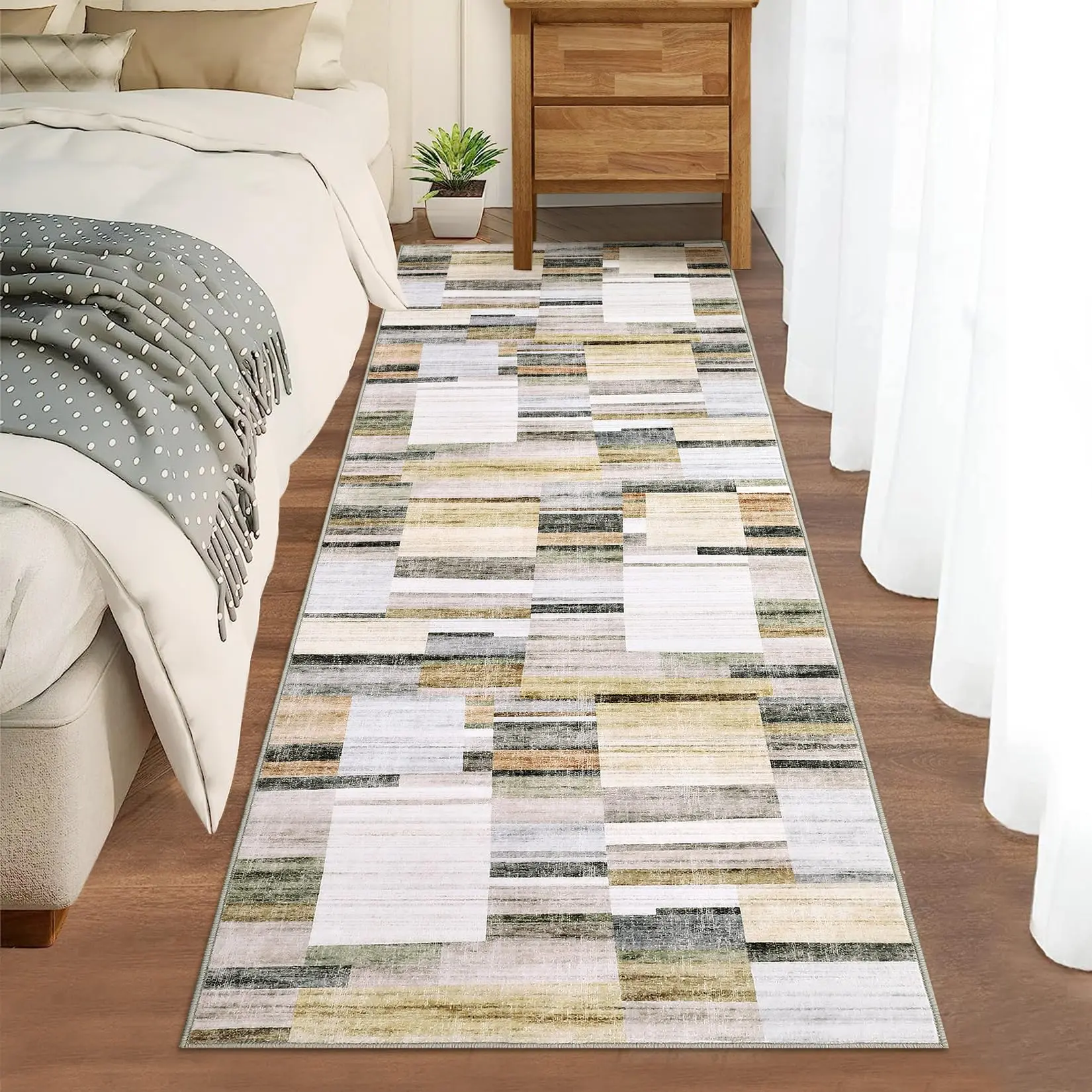 Garvee Washable Runner Rugs 2x6 Rug Runner Modern Non Slip Kitchen Rugs Indoor Entryway Rug Farmhouse Soft Bath Mat Stain Resistant Carpet for Bedroom Hallway Laundry 2 ft x6 ft Khaki&Grey