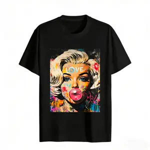 Pop Art Marilyn Love Graffiti Women's Graphic Tee Casual Streetwear Style Cotton Regular Fit Round Neck Short Sleeve Fashion T-Shirt For Everyday Wear