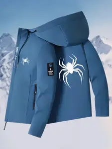 New Spring Fall Couple Windbreaker Jacket Spider Print, All-Weather Outdoor Hiking Coat, Fitted Casual Outerwear for Men and Women